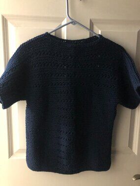 Handmade Crocheted Sweater Short Sleeve - Navy Blue - Women Small - NWOT